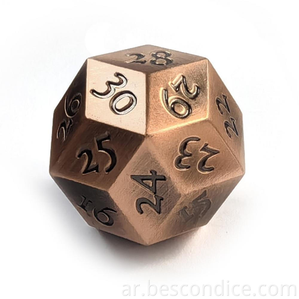 Copper Solid Metal 30 Sides Polyhedral Dice